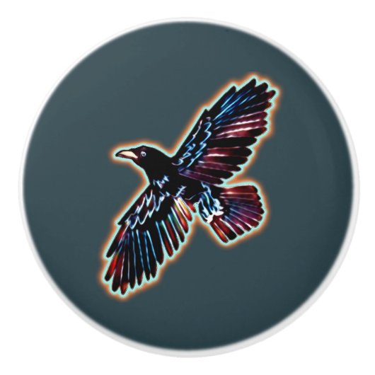 Iridescent Raven Keramische Knop (Voorkant)