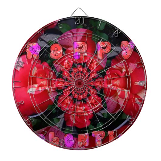 Iridescent Red Roses "Happy Valentijn" Art Print Dartbord (Voorkant)