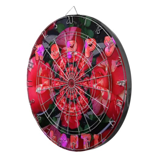 Iridescent Red Roses "Happy Valentijn" Art Print Dartbord (Voorkant Rechts)