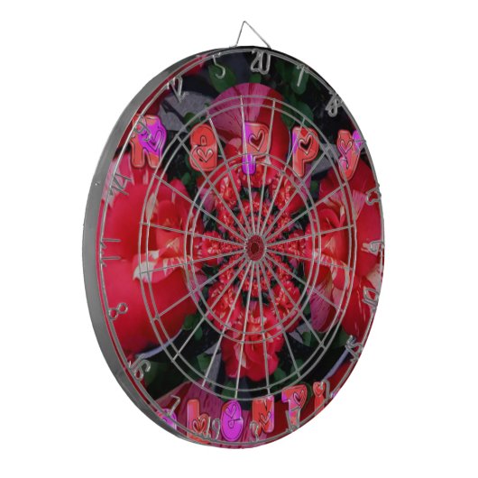 Iridescent Red Roses "Happy Valentijn" Art Print Dartbord (Voorkant Links)