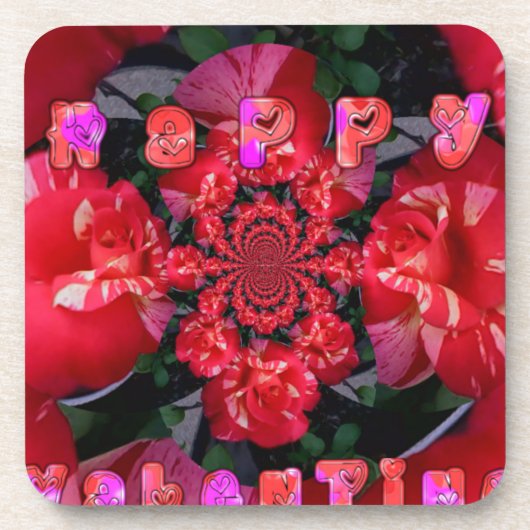 Iridescent Red Roses "Happy Valentijn" Art Print Drankjes Onderzetter (Voorkant)