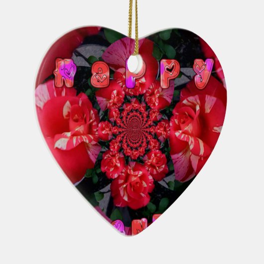 Iridescent Red Roses "Happy Valentijn" Art Print Keramisch Ornament (Rechts)