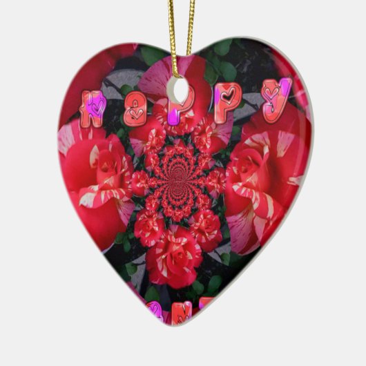 Iridescent Red Roses "Happy Valentijn" Art Print Keramisch Ornament (Links)