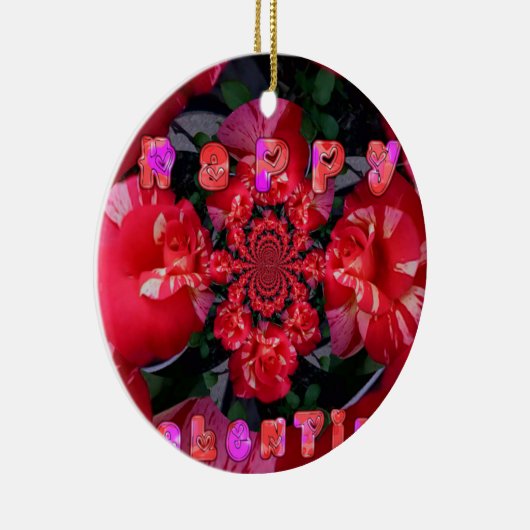 Iridescent Red Roses "Happy Valentijn" Art Print Keramisch Ornament (Rechts)