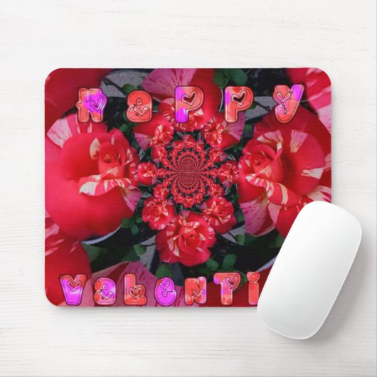 Iridescent Red Roses "Happy Valentijn" Art Print/ Muismat (Met muis)