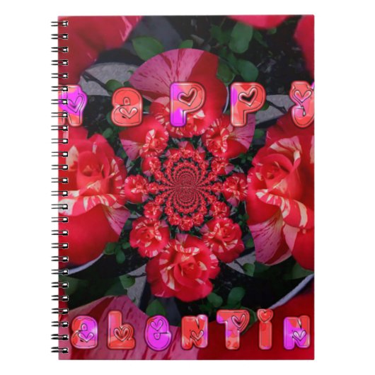 Iridescent Red Roses "Happy Valentijn" Art Print Notitieboek (Voorkant)