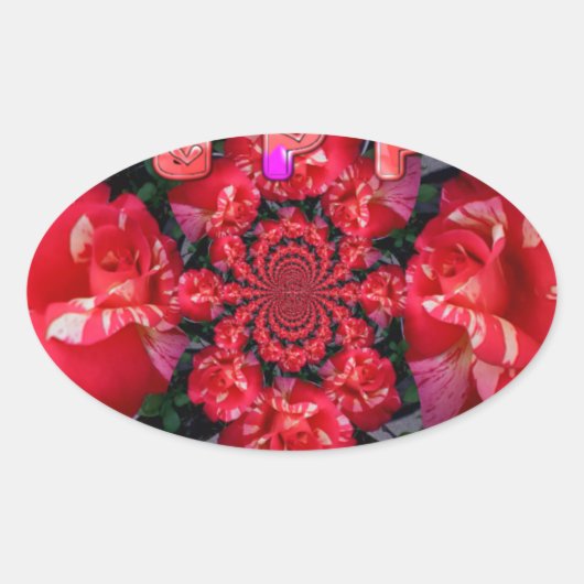 Iridescent Red Roses "Happy Valentijn" Art Print Ovale Sticker (Voorkant)