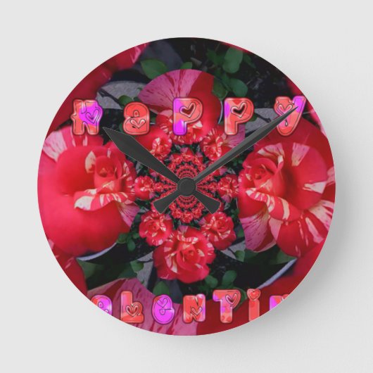 Iridescent Red Roses "Happy Valentijn" Art Print Ronde Klok (Voorkant)