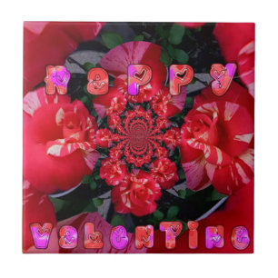 Iridescent Red Roses "Happy Valentijn" Art Print Tegeltje