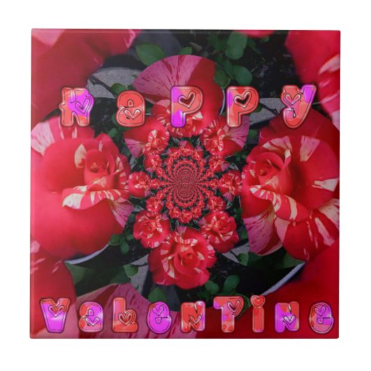 Iridescent Red Roses "Happy Valentijn" Art Print Tegeltje (Voorkant)