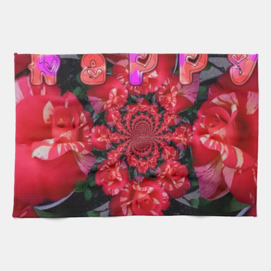 Iridescent Red Roses "Happy Valentijn" Art Print Theedoek (Horizontaal)