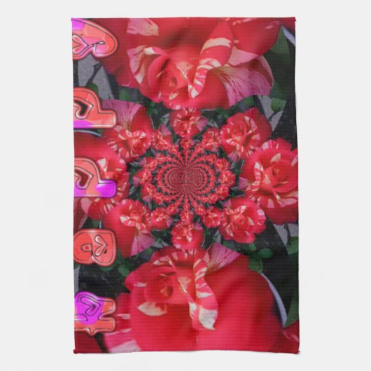 Iridescent Red Roses "Happy Valentijn" Art Print Theedoek (Verticaal)
