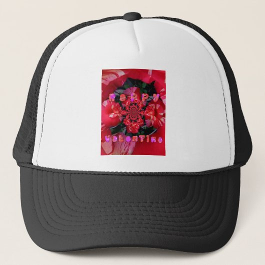 Iridescent Red Roses "Happy Valentijn" Art Print/ Trucker Pet (Voorkant)