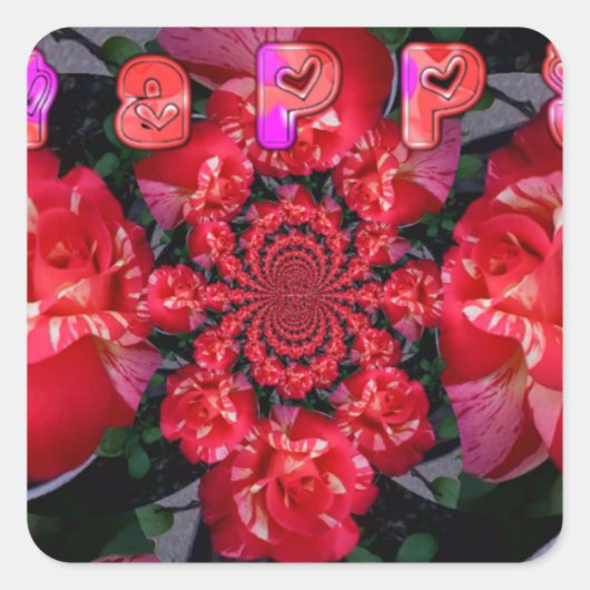 Iridescent Red Roses "Happy Valentijn" Art Print Vierkante Sticker (Voorkant)