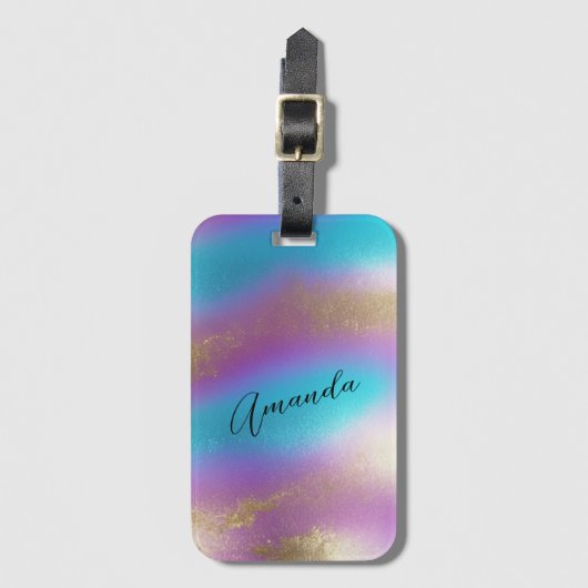 Iridescent Regenboog Glam Bagagelabel (Voorkant (verticaal))