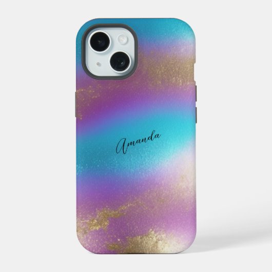 Iridescent Regenboog Glam iPhone 15 Case (Achterkant)