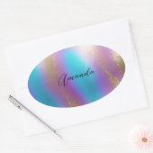 Iridescent Regenboog Glam Ovale Sticker (Envelop)