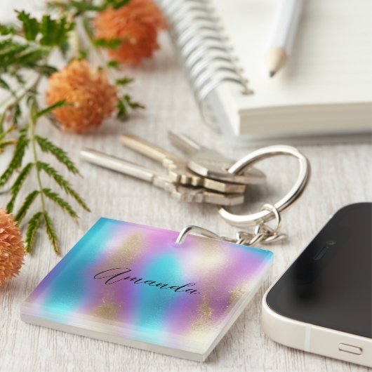 Iridescent Regenboog Glam Sleutelhanger (Voorkant Rechts)