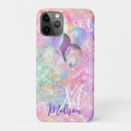 Iridescent roze faux glitter drip ballon monogram Case-Mate iPhone case