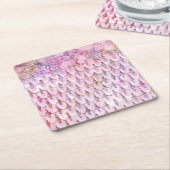 Iridescent roze Glitter Mermaid Fish Scales Kartonnen Onderzetters (Schuin)
