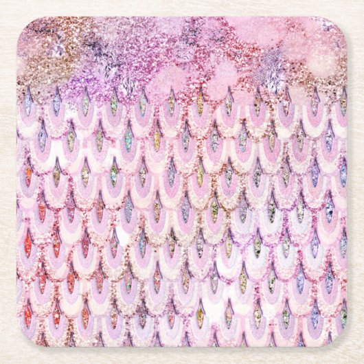 Iridescent roze Glitter Mermaid Fish Scales Kartonnen Onderzetters (Voorkant)