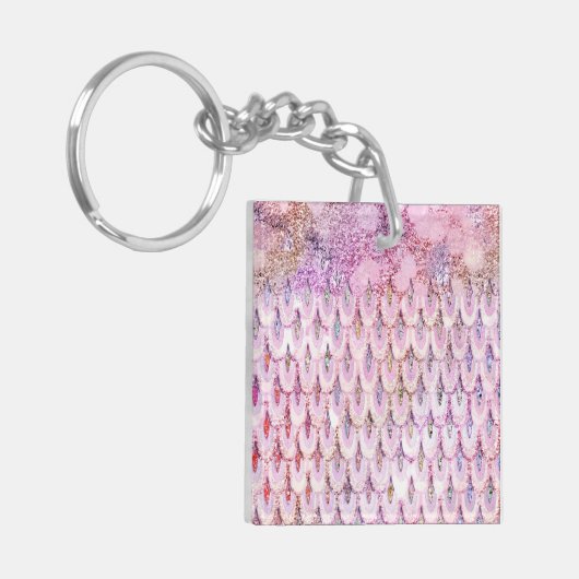 Iridescent roze Glitter Mermaid Fish Scales Sleutelhanger (Voorkant Links)