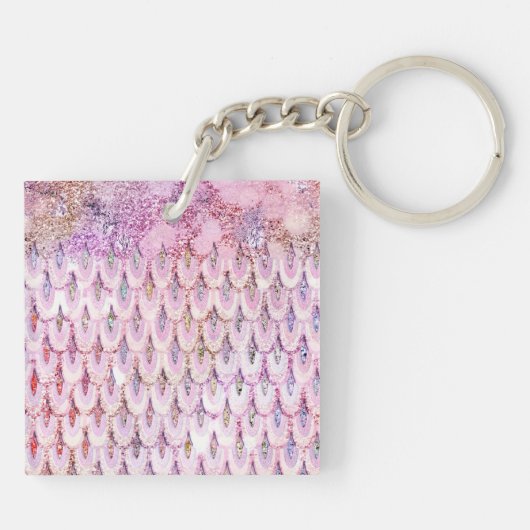 Iridescent roze Glitter Mermaid Fish Scales Sleutelhanger (Achterkant)
