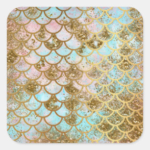 Iridescent Roze Glitter Mermaid Fish Scales Vierkante Sticker