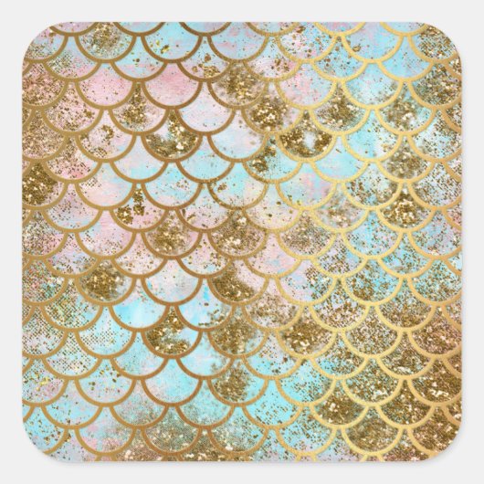 Iridescent Roze Glitter Mermaid Fish Scales Vierkante Sticker (Voorkant)