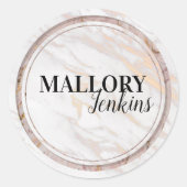 Iridescent roze marmer ronde sticker (Voorkant)