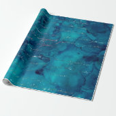 Iridescent Script op Abstract Blauwgroen Cadeaupapier (Uitgerold)