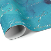 Iridescent Script op Abstract Blauwgroen Cadeaupapier (Rol Hoek)