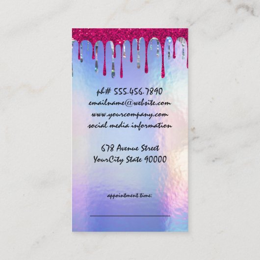 Iridescent Shimmer | Glitter Drip | Salon Scissors Afsprakenkaartje (Achterkant)