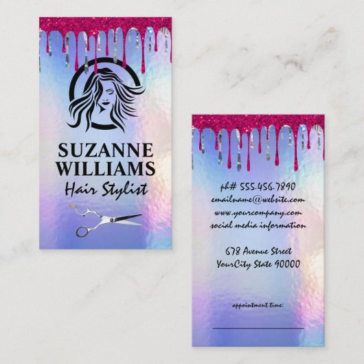 Iridescent Shimmer | Glitter Drip | Salon Scissors Afsprakenkaartje (Voorkant / Achterkant)
