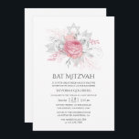Iridescent Silver en Pink Floral Bat Mitzvah Kaart<br><div class="desc">Simplistic roze en zilveren rozen vleermuis mitzvah nodigt u aan uw gebeurtenisspecificaties aan.</div>