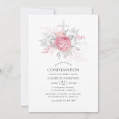 Iridescent Silver en Roze Floral Bevestiging Kaart (Voorkant)