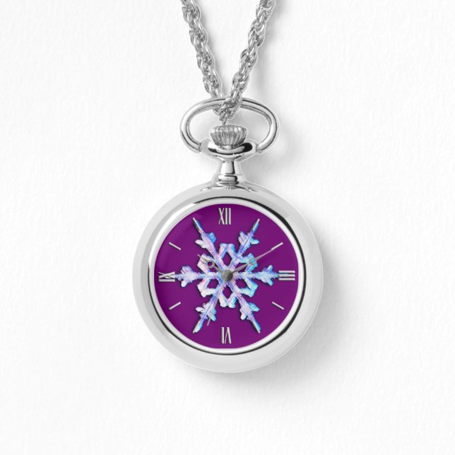 Iridescent sneeuwvlok op amethyst-paars horloge (Voorkant)