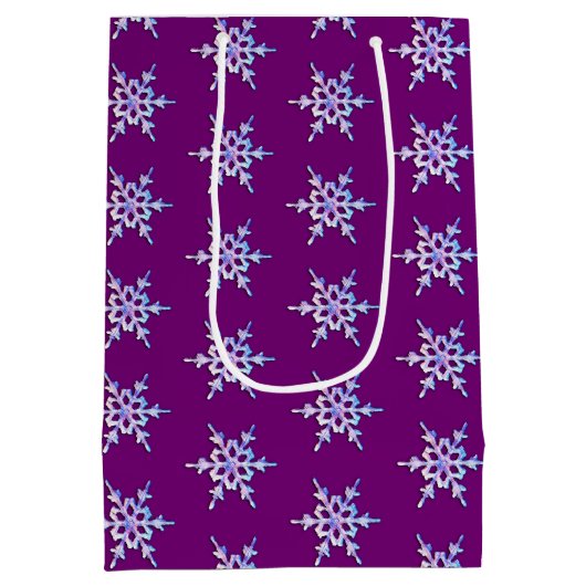 Iridescent sneeuwvlok op amethyst-paars medium cadeauzakje (Achterkant)