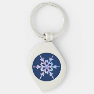 Iridescent sneeuwvlok op donkerblauw sleutelhanger