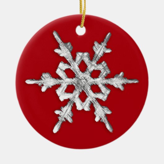 Iridescent Snowflake op Deep Red Keramisch Ornament (Voorkant)