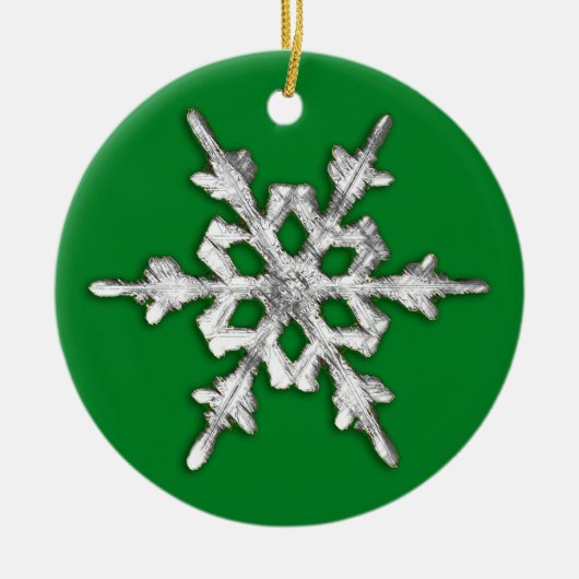 Iridescent Snowflake op Pine Green Keramisch Ornament (Voorkant)