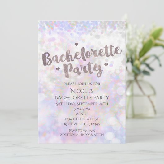 Iridescent Sparkle Bachelorette Party Uitnodiging (Staand voorkant)