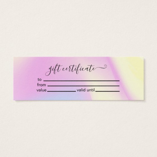 Iridescent Sparkle Holographic Gift Certificate Mini Visitekaartjes (Achterkant)
