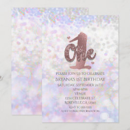 Iridescent Sparkle One 1e verjaardagsuitnodigingen Kaart