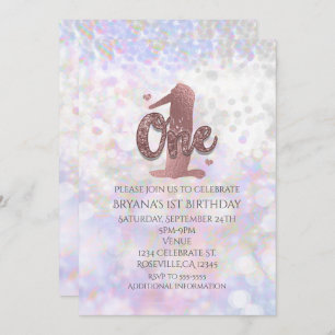 Iridescent Sparkle One 1st Birthday Invitation Kaart