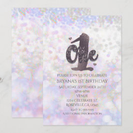 Iridescent Sparkle One 1st Birthday Invitations Kaart