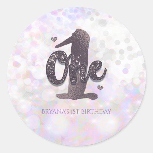 Iridescent Sparkle One 1st Birthday Party Favor Ronde Sticker (Voorkant)