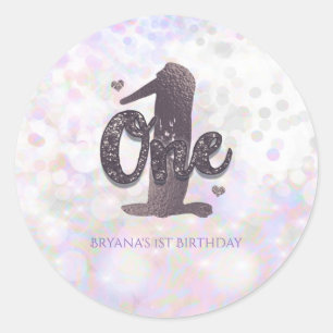 Iridescent Sparkle One 1st Birthday Party Favor Ronde Sticker
