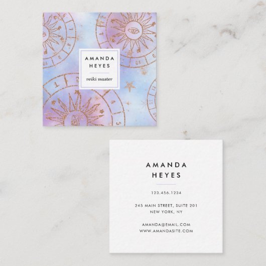 Iridescent Sun Reiki Master Chakra Energy Healer | Vierkante Visitekaartje (Voorkant / Achterkant)