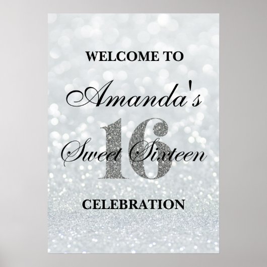 Iridescent Sweet 16 Glitter Licht Welkomstwoord Po Poster (Voorkant)